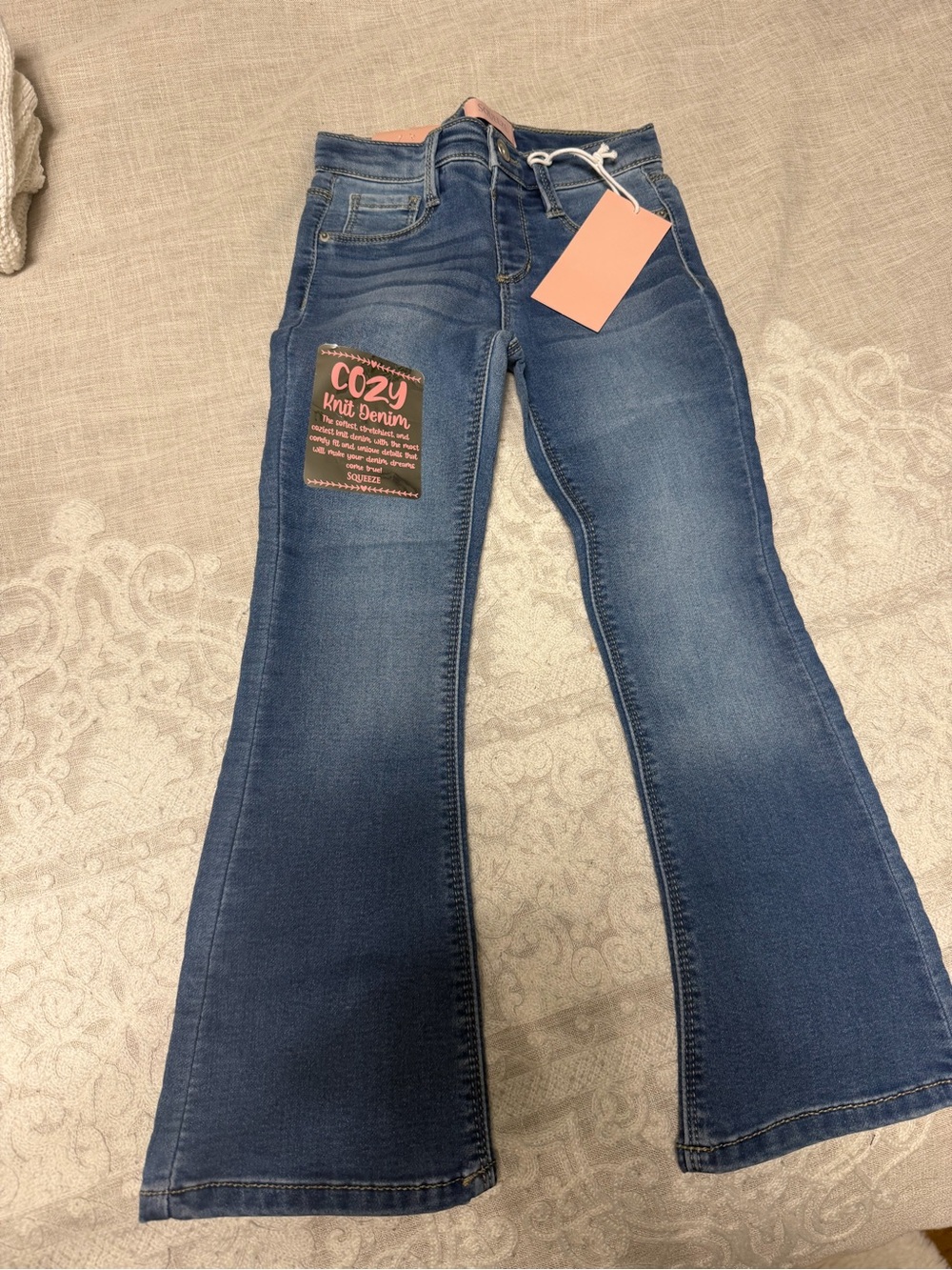 Squeeze Cozy Knit Denim Flare Jeans - Blue